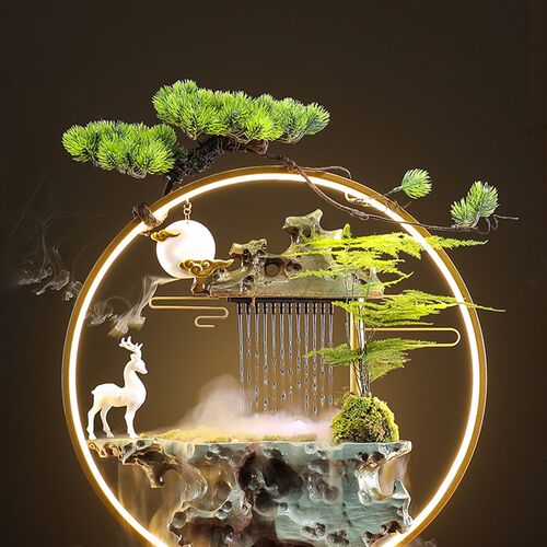 招财流水摆件喷泉循环水办意乔山家居创公室桌面造景开业假迁礼品