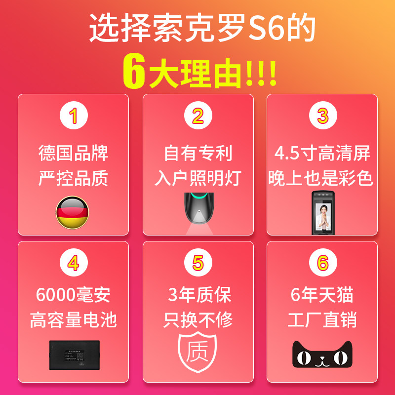 德控Suocenor全自动3智人脸识别D能指纹锁家用防盗门带监国摄像头
