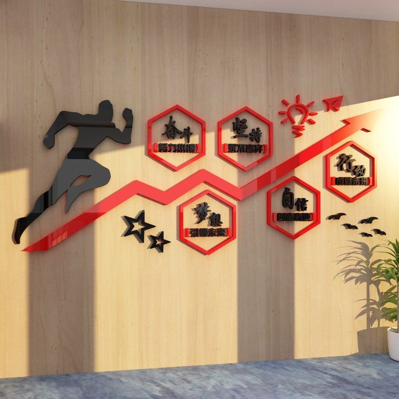 办公室墙面装饰企业文化创意公司背景团队员工激励志标语销售贴纸