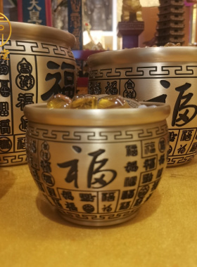 纯黄铜百福缸室宝盆摆件大小号办银聚桌面收公台书房电视柜玄关放