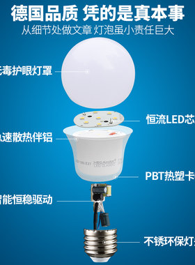 曼佳美LED大螺口灯泡 E27/E14可调光无频闪暖光球泡 6年质保