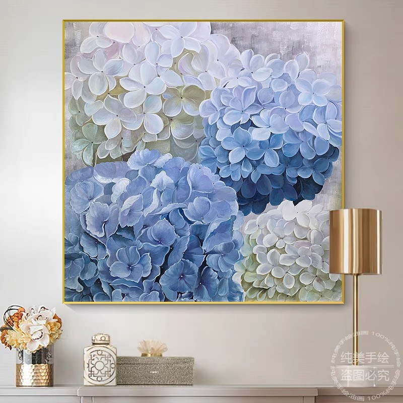 纯手绘花开富贵绣球花卉挂画客厅餐厅装饰画轻奢高级感玄关画新款
