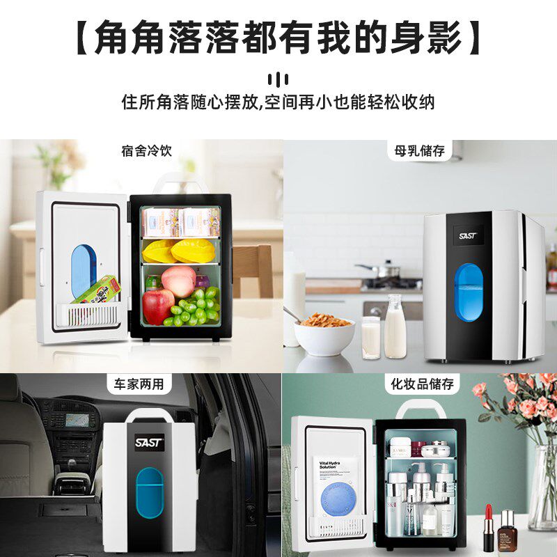 SAST车载迷你小冰箱mini车家两用母乳化妆品小型学生宿舍单人冷藏