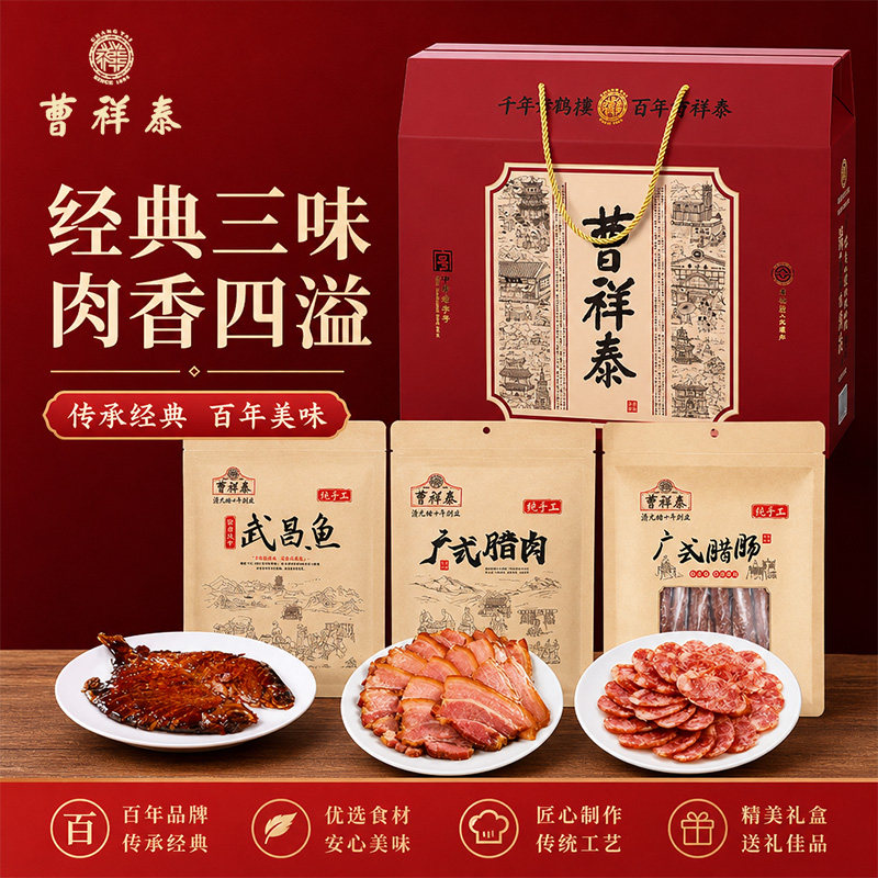 湖北武汉特产曹祥泰绿豆糕老字号广式腊肠腊鱼腊肉武昌鱼礼盒装