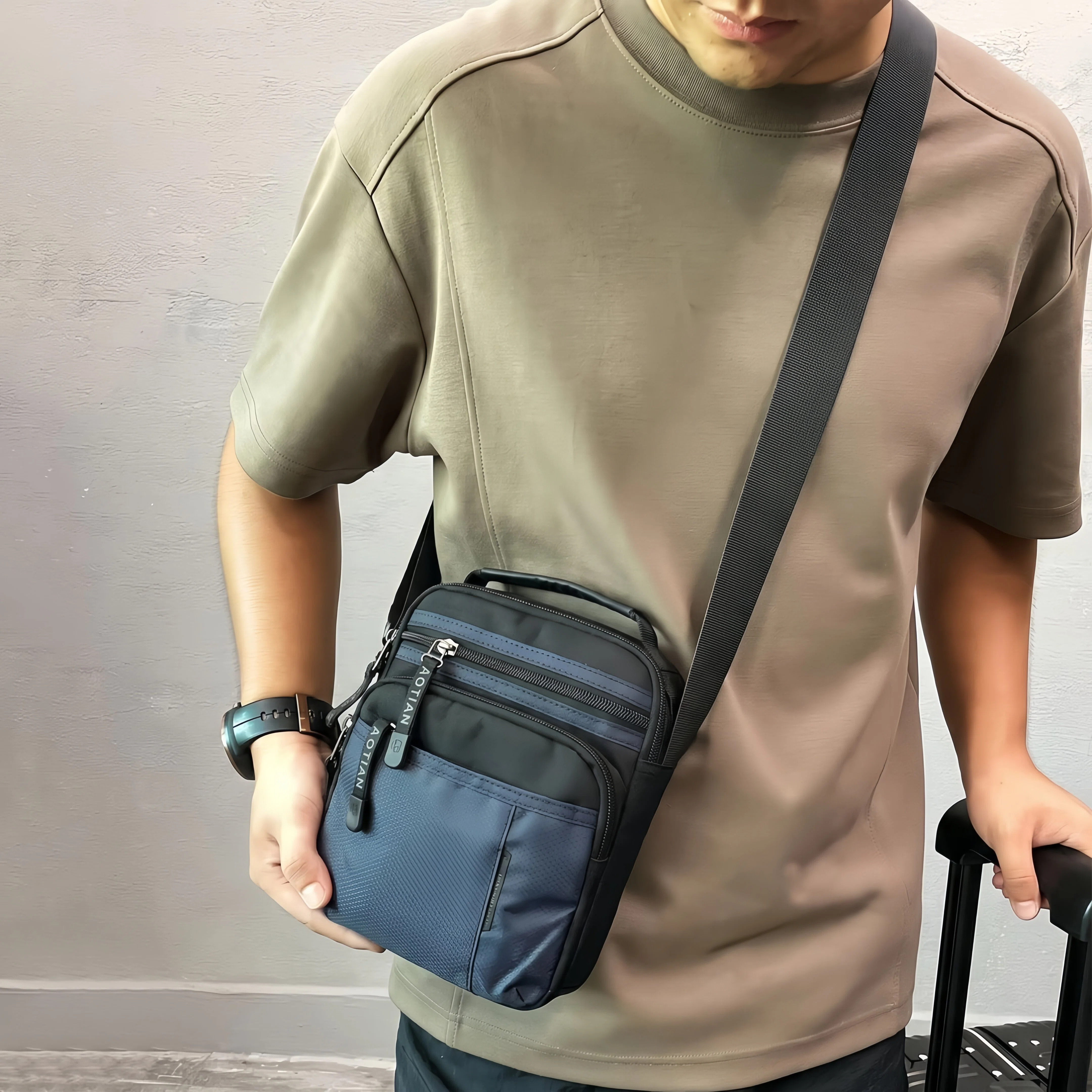 日本专柜新款男士小包防水牛津帆布单肩斜跨手提背包轻便休闲背包