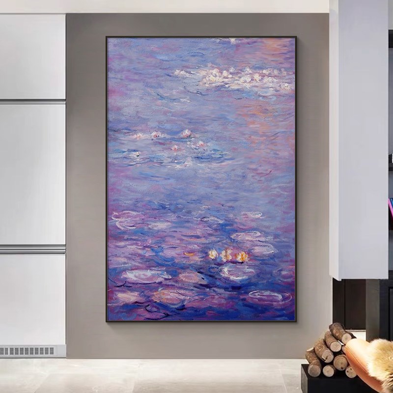莫奈睡莲玄关装饰画客厅沙发背景墙挂画世界名画油画手绘风景壁画
