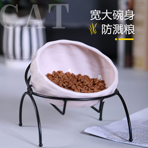 猫碗双碗斜口陶瓷猫食盆保护颈椎猫咪粮碗猫饭盆用品防黑嘴碗