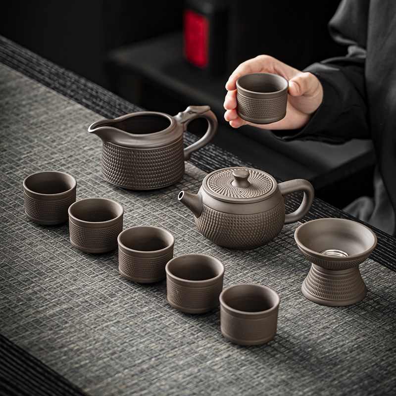 紫砂跳刀功夫茶具套装2026新款家用整套泡茶壶陶瓷盖碗茶杯子套装