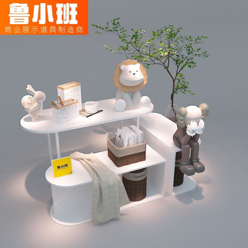 中岛展示桌流水台化妆品日化产品陈列桌白色服装内衣店高低展示柜