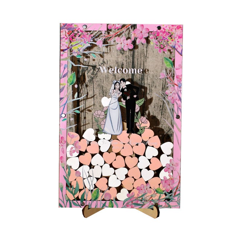 《粉愿》送卡通全身手绘婚纱照小清新婚礼签到框结婚签名板册定制