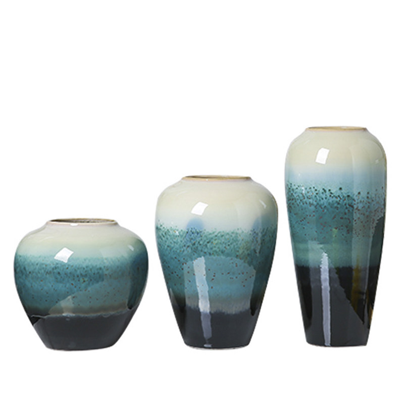 新中式铜配件颜色釉陶瓷花瓶酒店展柜橱窗茶室玄关插花水培装饰品