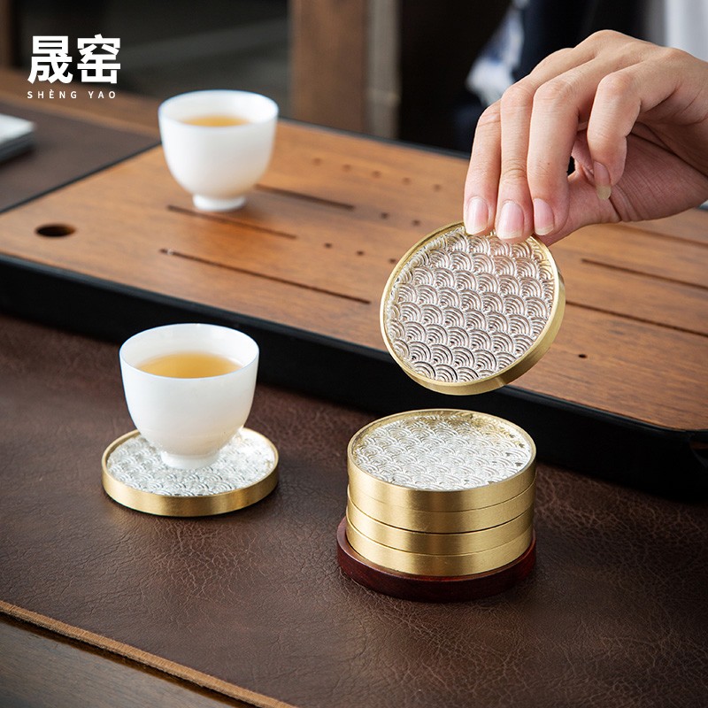 晟窑纯铜玻璃杯垫隔热杯托办公家用创意茶托茶垫功夫茶具茶道配件