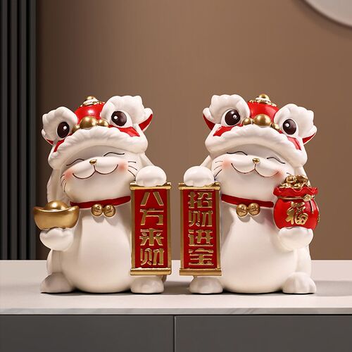 醒狮招财猫摆件开业礼物搬家玄关客厅装饰品前台酒柜乔迁新居礼品