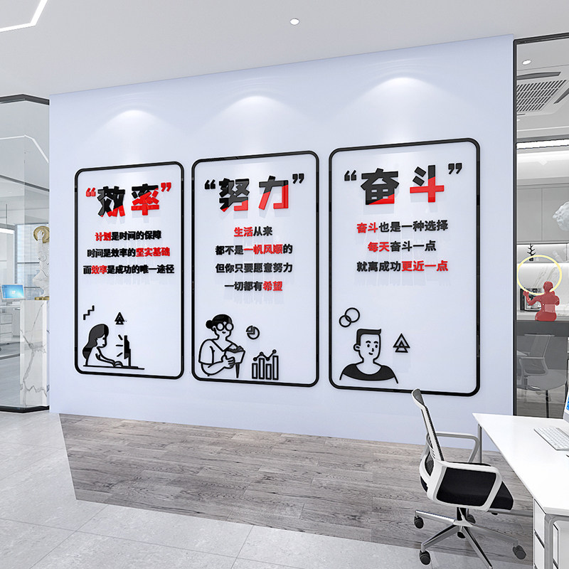 办公室励志标语背景装饰墙贴公司企业亚克力立体布置墙贴自粘墙纸