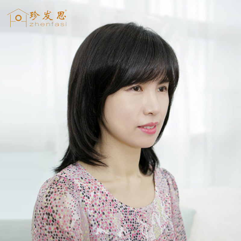 假发女全头套黑色真头发中老年妈妈中长发夏季化疗光头整顶假发套