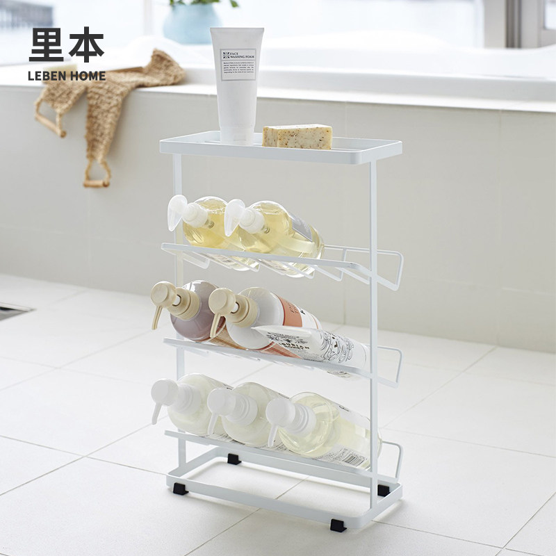 里本 沐浴瓶红酒收纳架 日式浴室用品架子 免打孔落地浴缸置物架