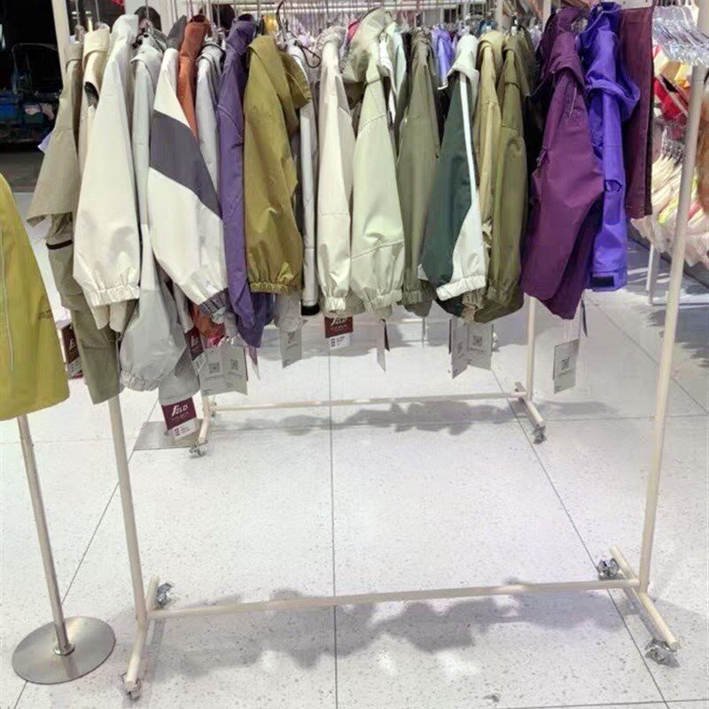 奶油风装修服装店落地式展示架带轮子可移动中岛架挂衣架男女童装