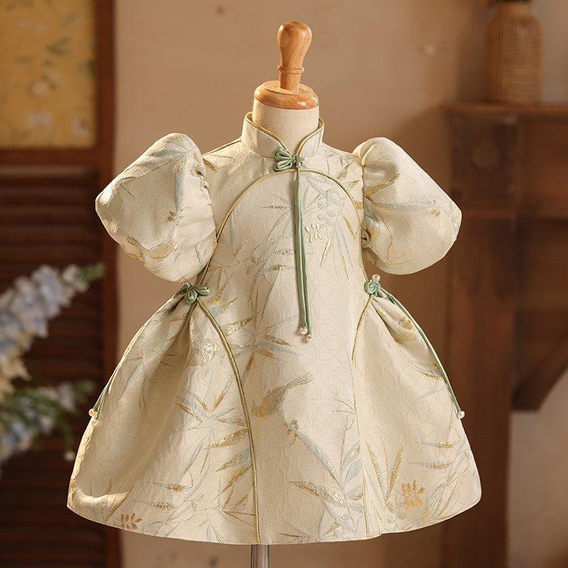 夏季儿童旗袍连衣裙钢琴演出服主持人女童礼服生日周岁晚礼服中式