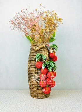 石湾公仔陶瓷摆件大师精品荔枝花瓶插花水培客厅玄关电视柜开业礼