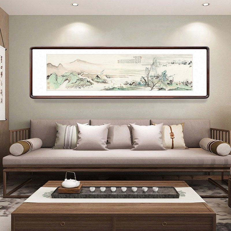 吴湖帆采莲图国画客厅沙发背景墙装饰画卧室床头书房茶室山水壁画