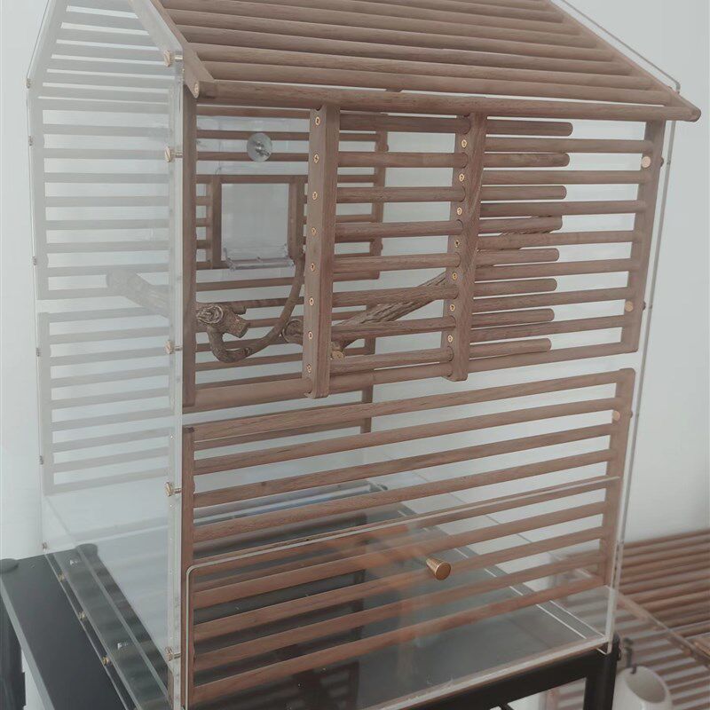 新款鸟笼鹦鹉笼木鸟笼子家用鹦鹉笼子木质亚克力鸟笼胡桃木家具