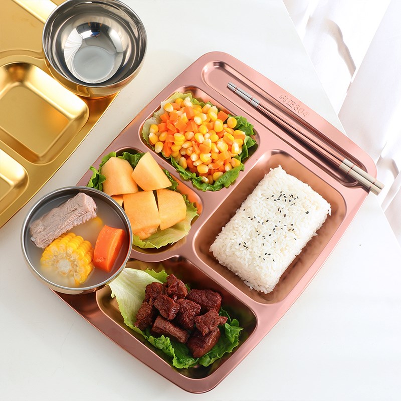 买家之星304不锈钢快餐盘长方形分格饭盘六格学生儿童食堂快餐具