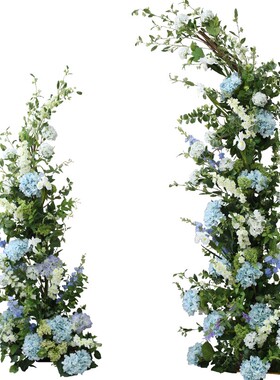 森系婚庆拱门月牙绣球花艺户外草坪婚礼摄影花门橱窗迎宾开业花艺