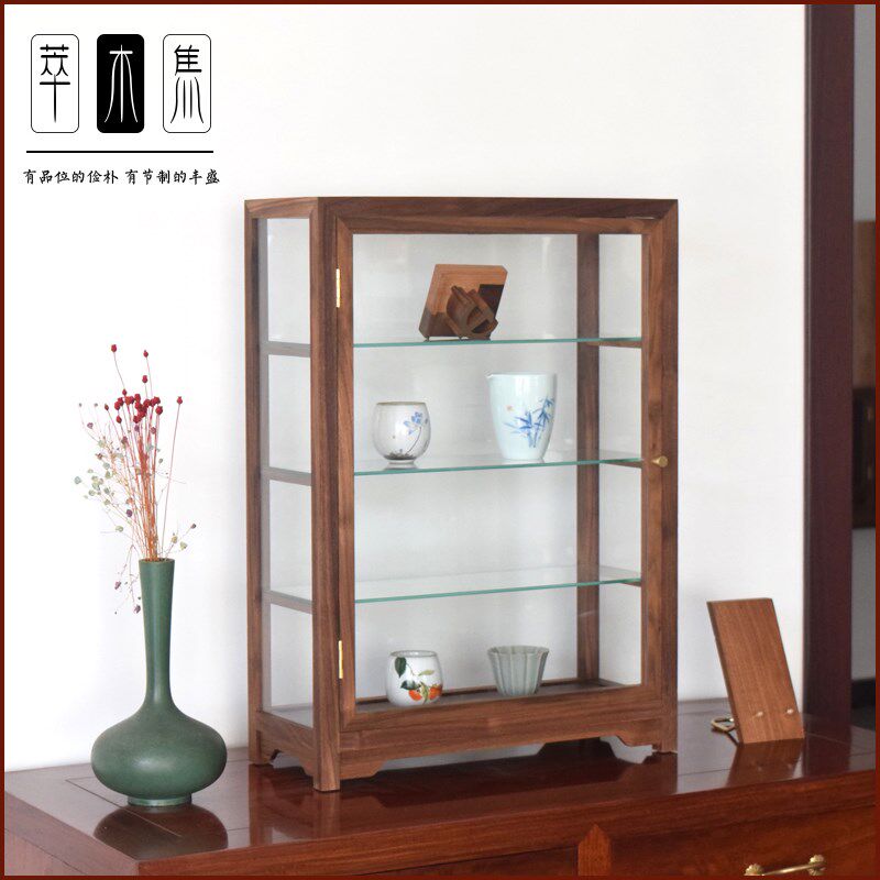 北美黑胡桃四层玻璃展示柜展示盒首饰盒饰品盒饰品柜手办瓷器文玩