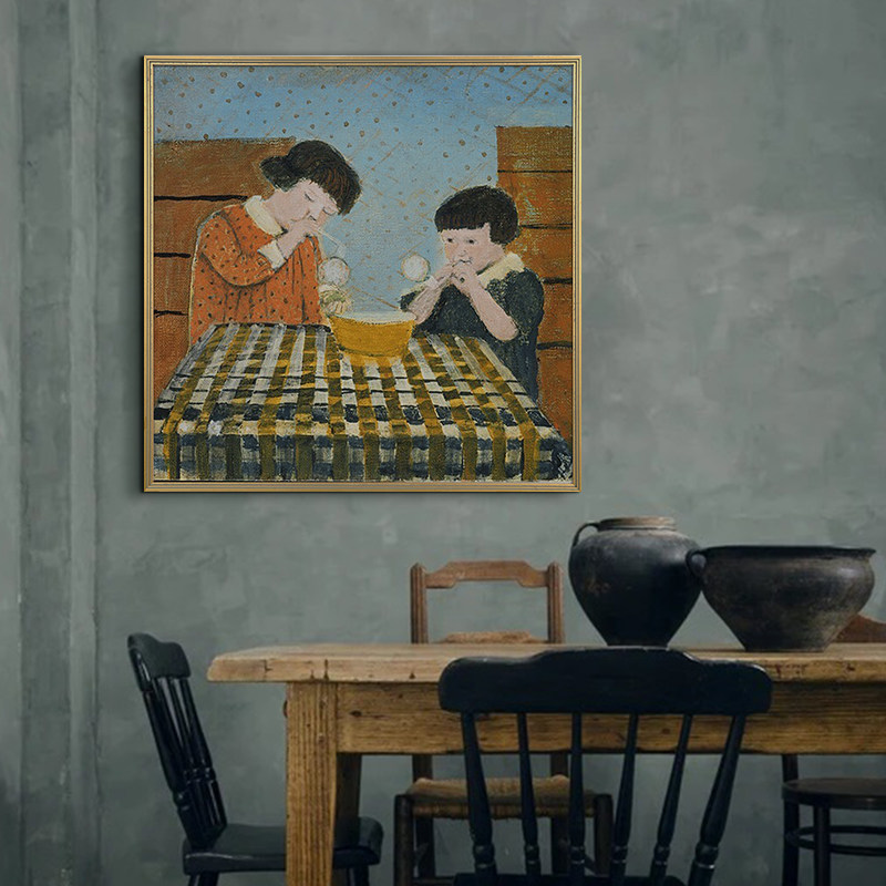 泛黄的童年怀旧客厅油画装饰画温馨饭厅挂画纯手工趣味人物画