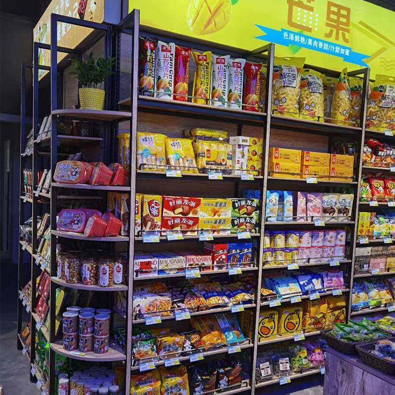 超市便利店货架小卖部零食置物多层架休闲食品社区钢木可调货架