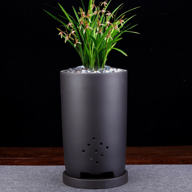 紫砂花盆透气精品兰花盆专用盆君子兰蕙春墨兰榕树桌面盆景带底座