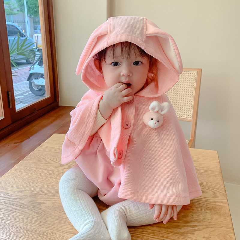 婴儿防风斗篷2022春秋款女宝宝披风披肩卡通外出衣服公主连帽外套