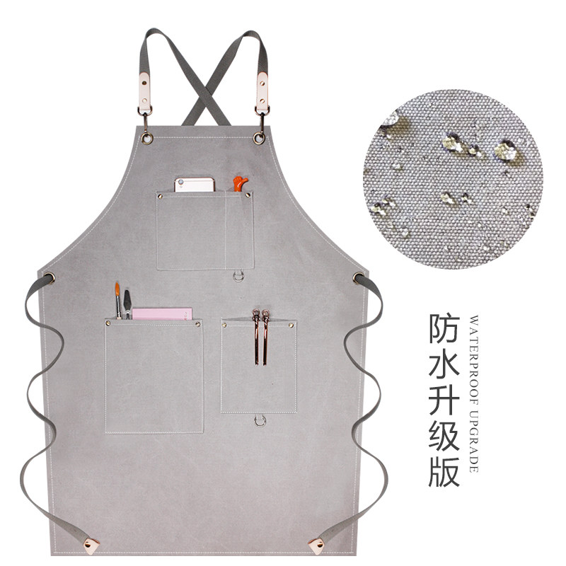 防水围裙订制印logo女时尚厨房餐饮咖啡师牛仔帆布背带式工作服男