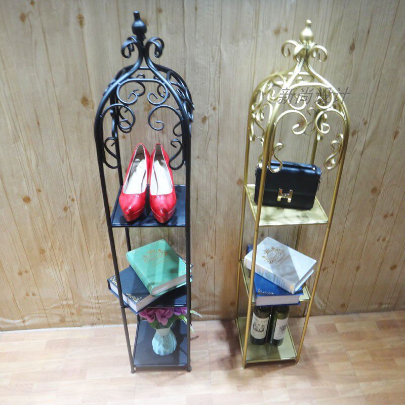 服装店鞋包店橱窗展示架落地多层置物架金色鸟笼高跟鞋架包包货架
