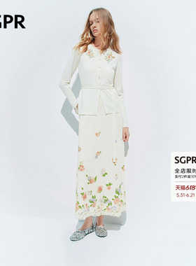 【SGPR】白色针织套装女2026年春季新款气质印花连衣裙开衫两件套