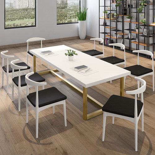 loft实木会议桌简约创意办公桌长桌大型家具职员工作洽谈桌椅组合