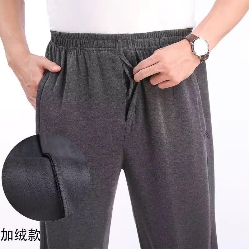 爸爸加绒加厚长裤防寒秋冬季中老年保暖睡裤男爷爷高腰裤子开裆口