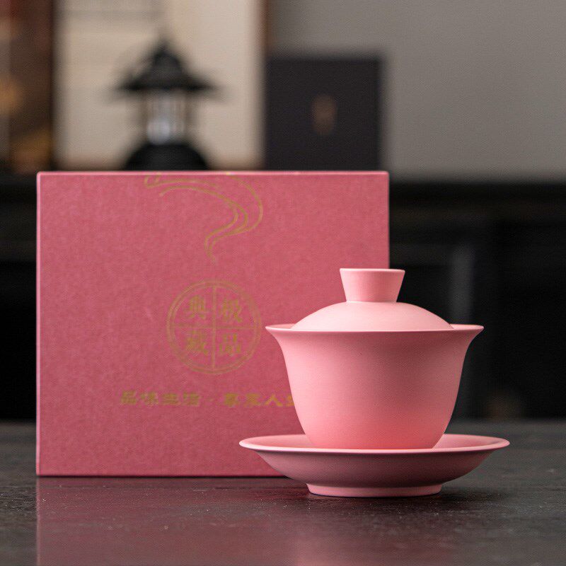 叶林强高级粉土紫砂三才盖碗茶杯功夫茶茶碗带盖茶碗单个高档泡茶