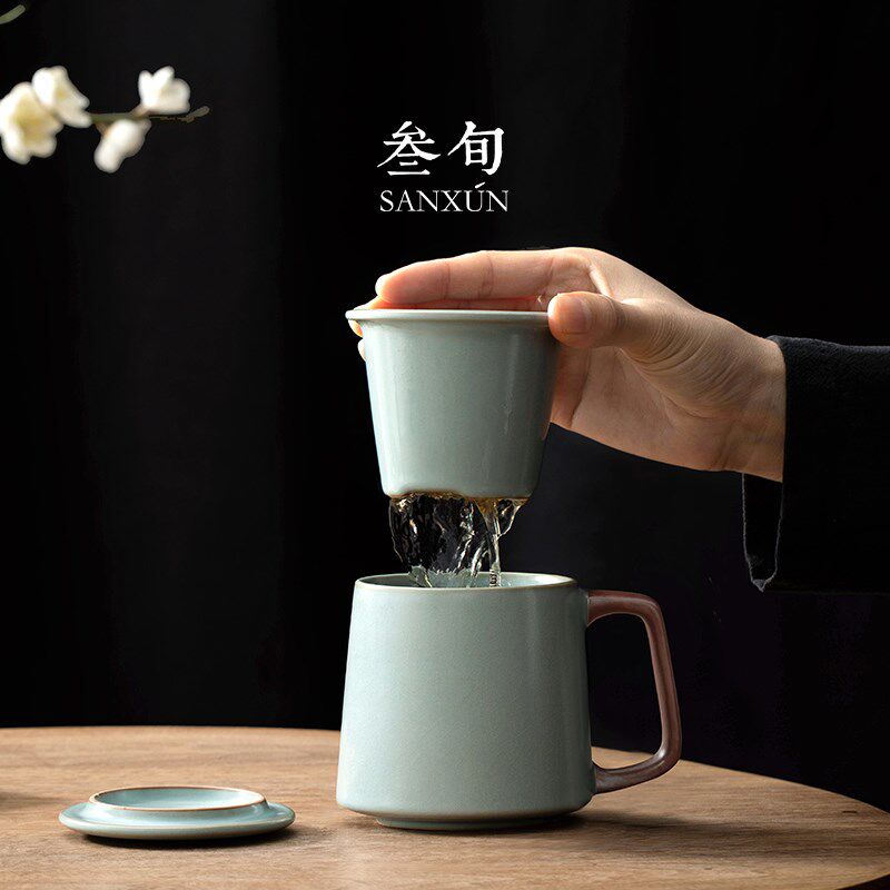 叁旬高档汝窑泡茶杯功夫茶具礼盒装送长辈朋友父母亲领导生日礼物