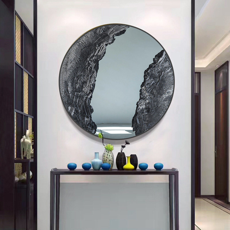 新中式圆形挂画抽象山水禅意酒店玄关装饰画客厅办公室墙画中国风