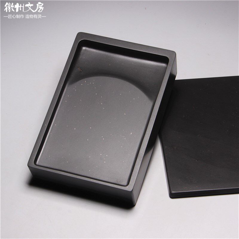 中国歙砚《长方带盖砚台》歙砚原石细雨金星手工素砚老坑精品文房