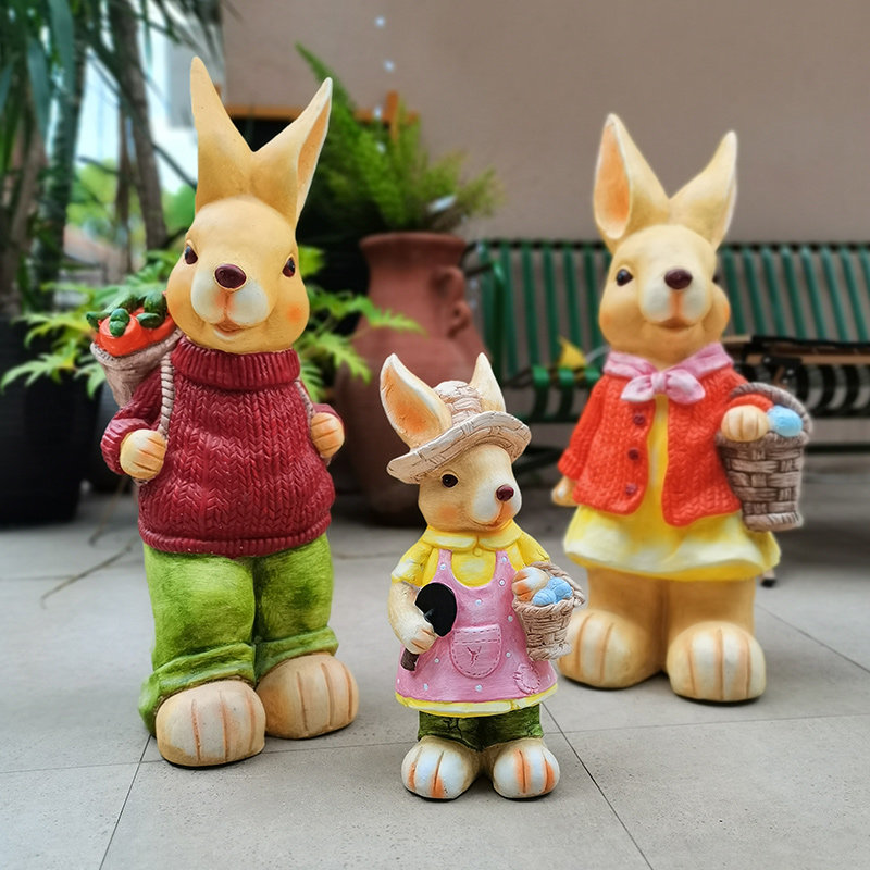 幼儿园卡通兔子园艺摆件植物角布置造景亲子小兔一家可爱装饰摆设