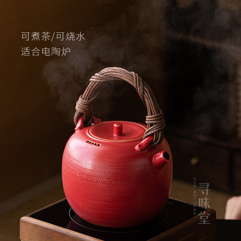 藤编大容量提梁壶粗藤陶瓷大号烧水壶中式煮茶壶家用电陶炉专用