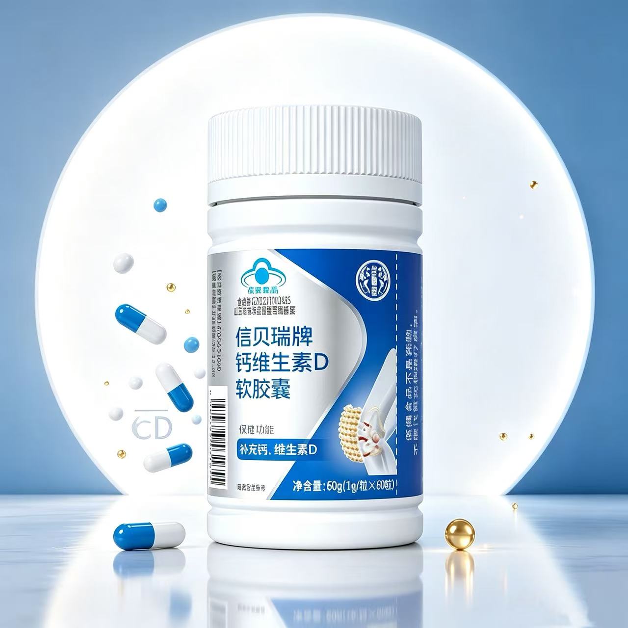 钙维生素D软胶囊药食同源膳食营养食品60粒/瓶蓝帽正品官方旗舰店