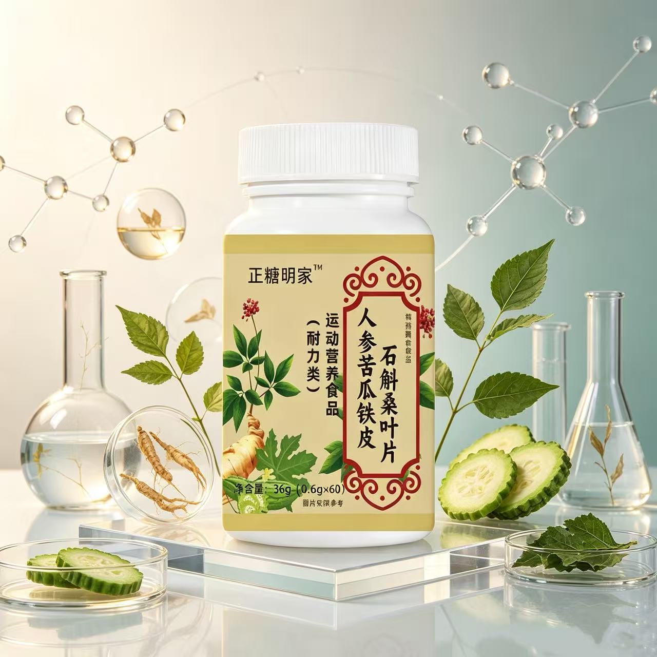 人参苦瓜铁皮石斛桑叶片药食同源科学配比60片/瓶官方旗舰店正品