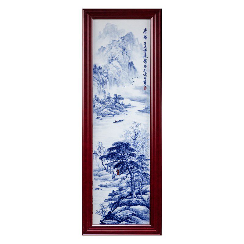 景德镇瓷板画陶瓷手绘装饰画中式客厅沙发背景墙壁画定制挂画竖版