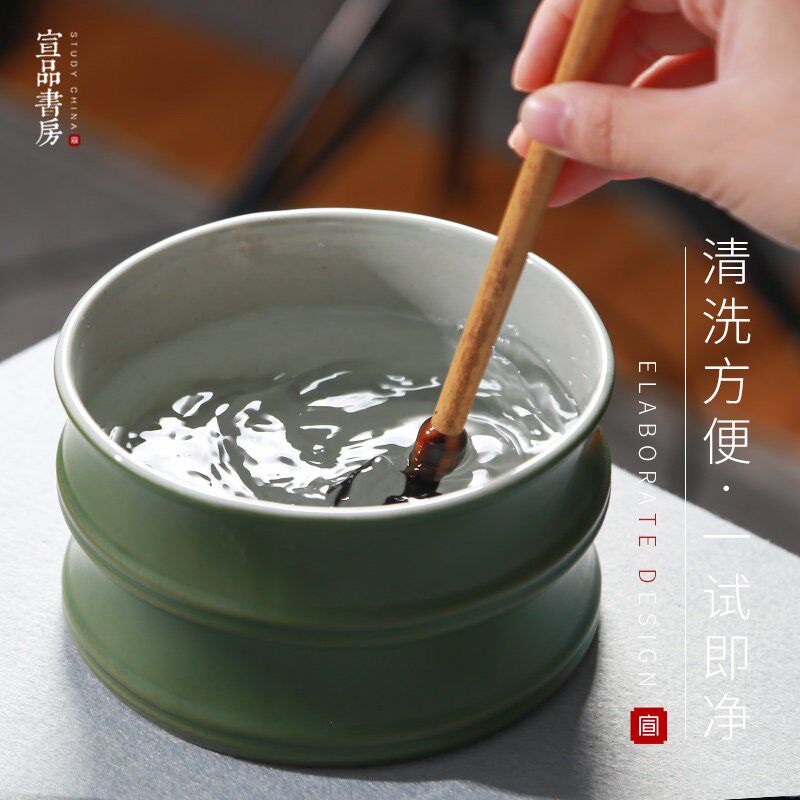 景德镇陶瓷国风禅意水盂笔洗笔筒三件套大中小号多功能装墨汁笔架