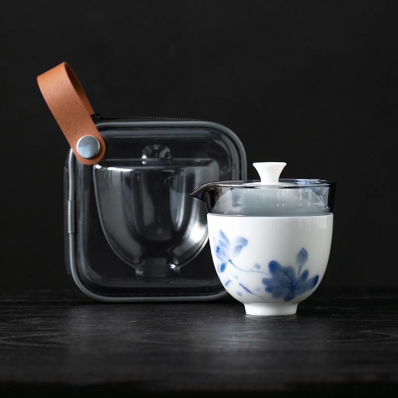 手绘快客杯一壶一杯单个人专用白瓷可携式旅行茶具手抓泡茶壶茶杯