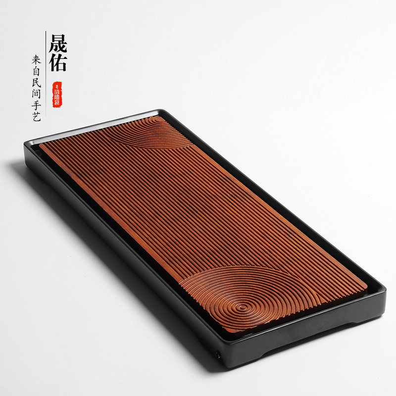 简约家用长方平面板竹制功夫茶具排水式茶盘小号干湿泡茶海台托盘
