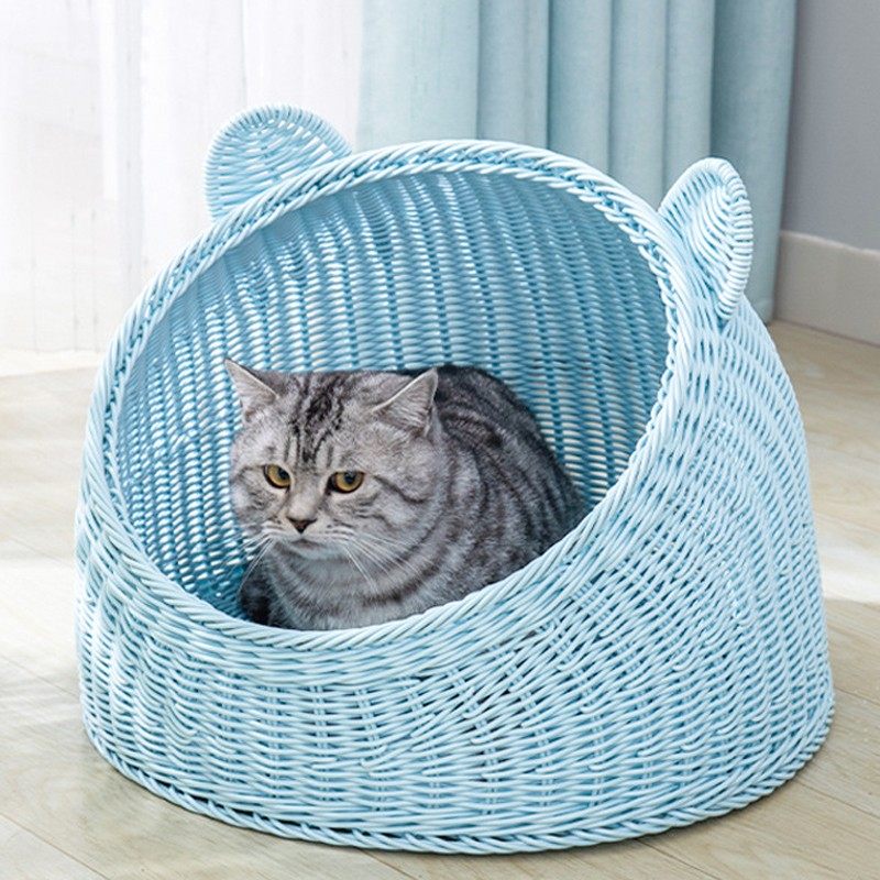 藤编猫窝手工编织圆形猫睡窝竹窝编竹藤条猫笼窝夏季降温半封闭式
